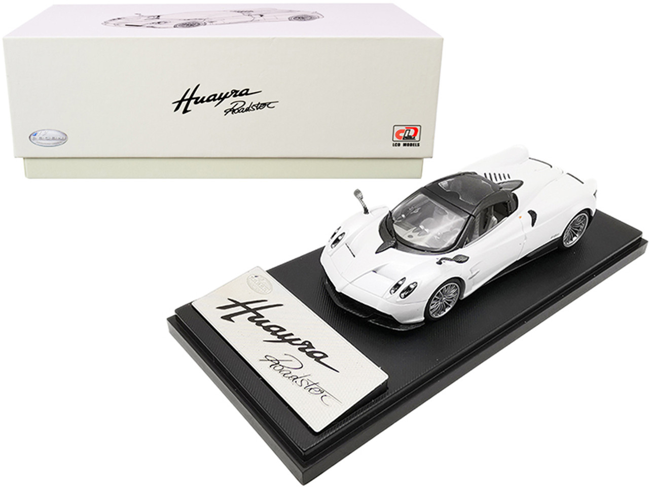 Pagani Huayra Roadster White with Carbon Accents 1/43 Diecast Model Car by LCD Models