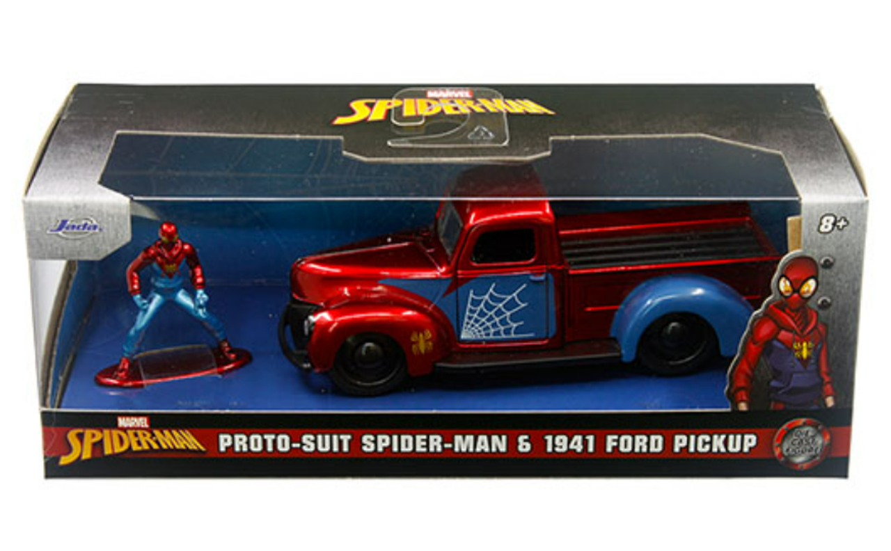 1/32 Spider-Man Proto-Suit Spider-Man & 1941 Ford Pickup Red and Blue Diecast Car Model
