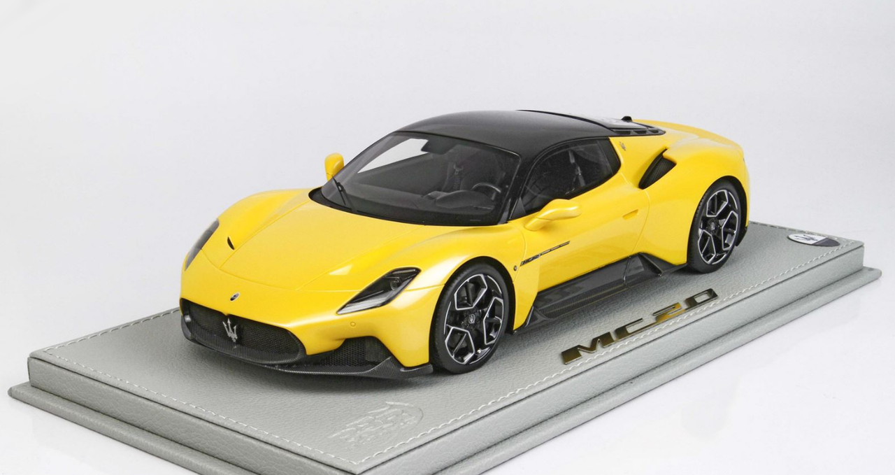 1/18 BBR Maserati MC20 2020 (Genius Yellow) with Showcase Cover Resin Car Model Limited 100 Pieces