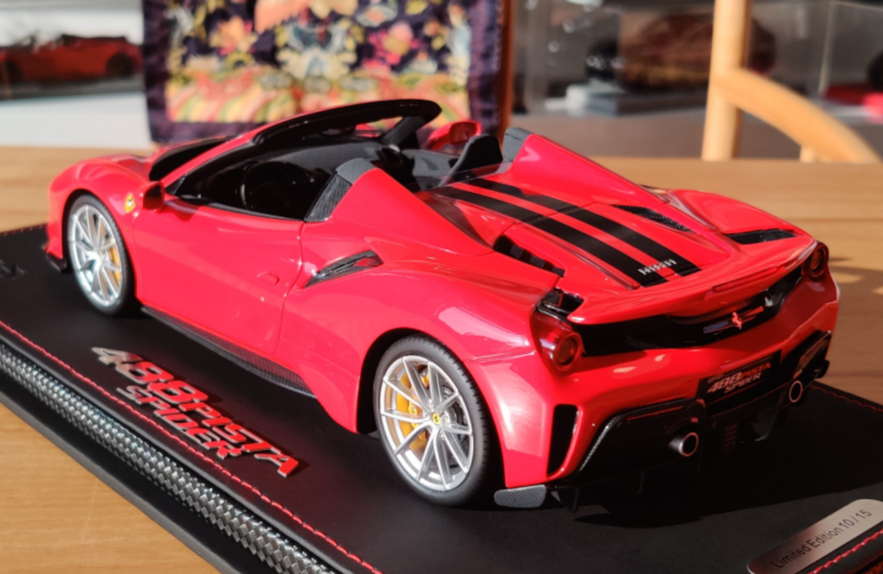 1/18 BBR Ferrari 488 Pista Spider (Red with Black Stripe & Black Interior Resin Car Model Limited