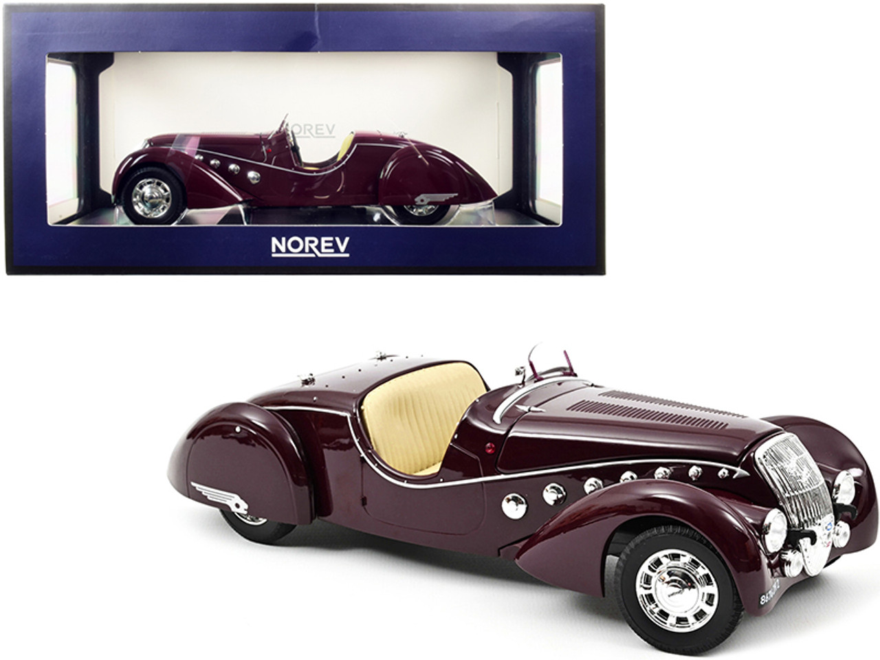 1937 Peugeot 302 Darl'mat Roadster Dark Red 1/18 Diecast Model Car by Norev