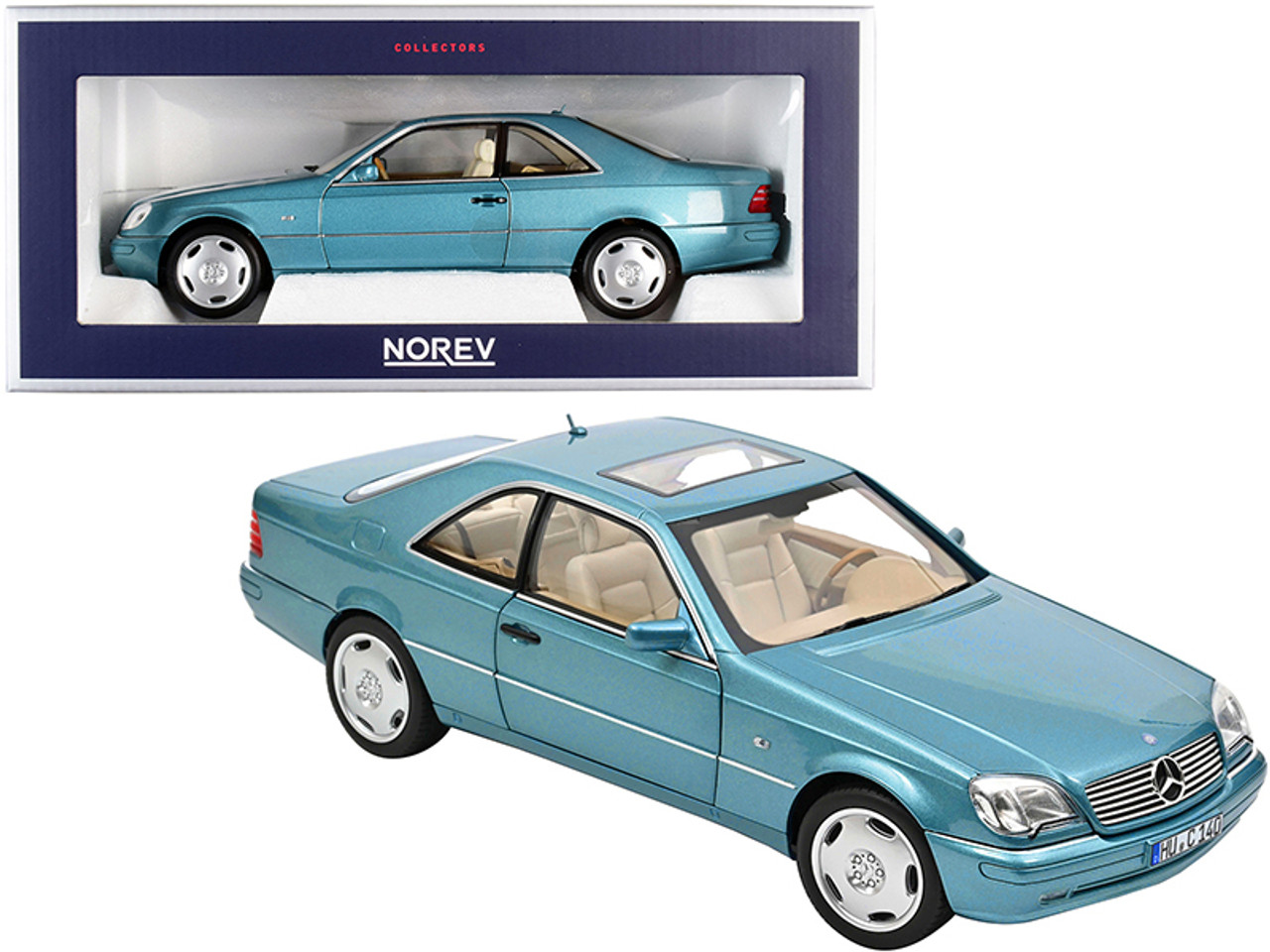 1/18 Norev 1997 Mercedes Benz CL600 Coupe with Sunroof (Light Blue Metallic) Diecast Car Model