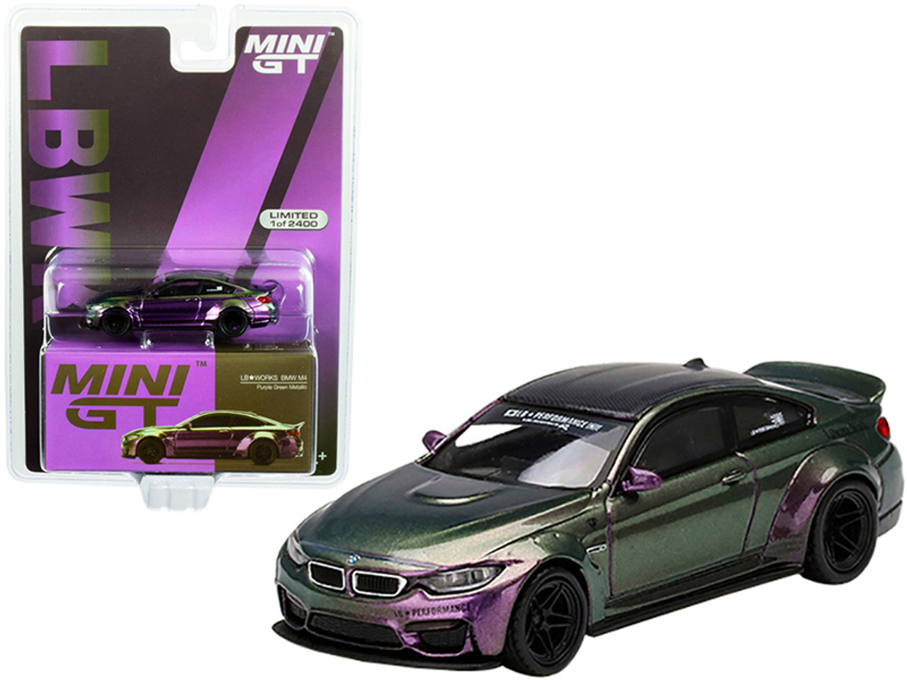 BMW M4 LB Works Purple Green Metallic with Carbon Top Limited Edition to 2400 pieces Worldwide 1/64 Diecast Model Car by True Scale Miniatures