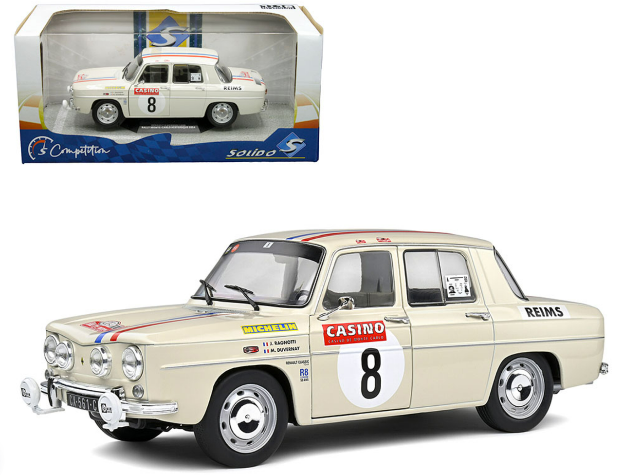 1/18 Solido Renault 8 Gordini 1300 - Rally Montecarlo Historique 2014 - J. Ragnotti, M. Duvernay #8 Diecast Car Model