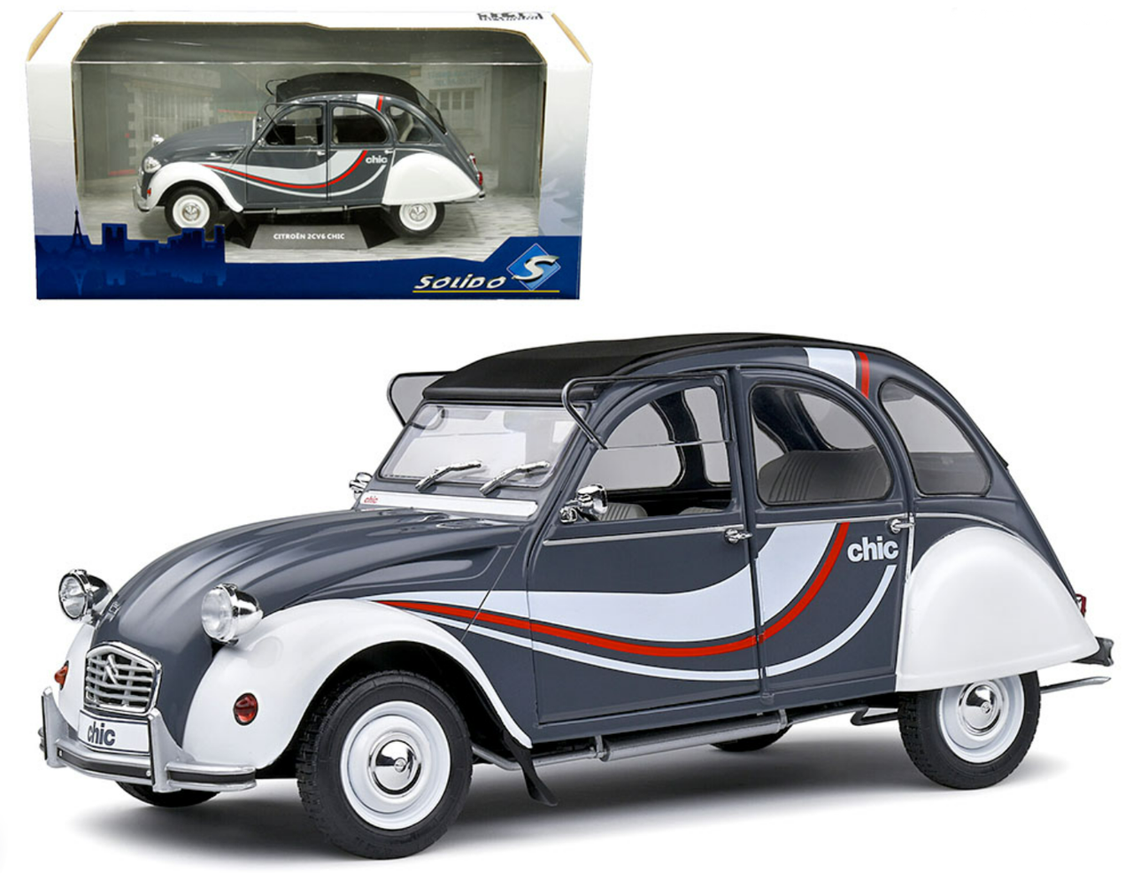 1/18 Solido 1982 Citroen 2CV6 Chic (Grey) Diecast Car Model