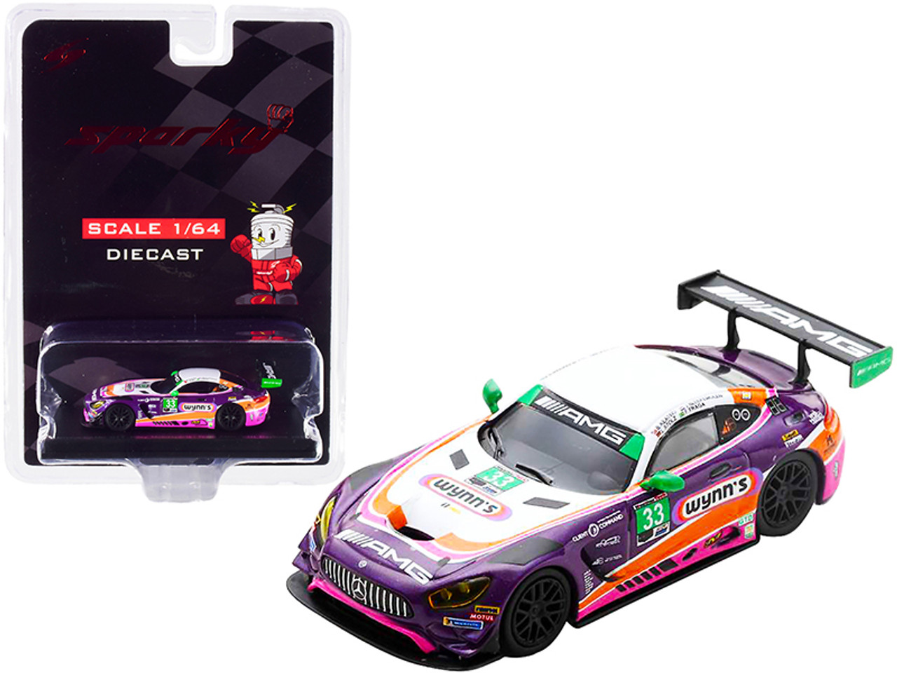 Mercedes-AMG GT3 #33 B. Keating - J. Bleekemolen - L. Stolz - F. Fraga "Wynn's" Riley Motorsports Team AMG 24 Hours of Daytona (2019) 1/64 Diecast Model Car by Sparky