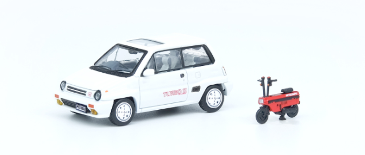 1/64 INNO64 Honda CITY TURBO II White With Red MOTOCOMPO Diecast Car Model