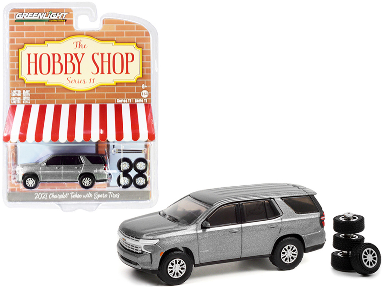 2021 Chevrolet Tahoe Satin Steel Gray Metallic with Spare Tires "The Hobby Shop" Series 11 1/64 Diecast Model Car by Greenlight