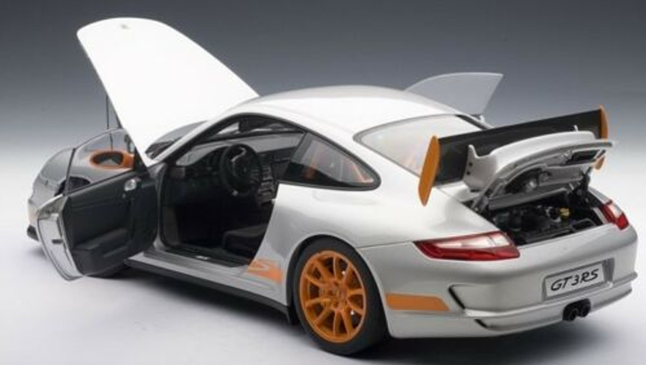 1/12 AUTOart PORSCHE 911 (997) GT3 RS - Silver with Orange Stripes Diecast Car Model 