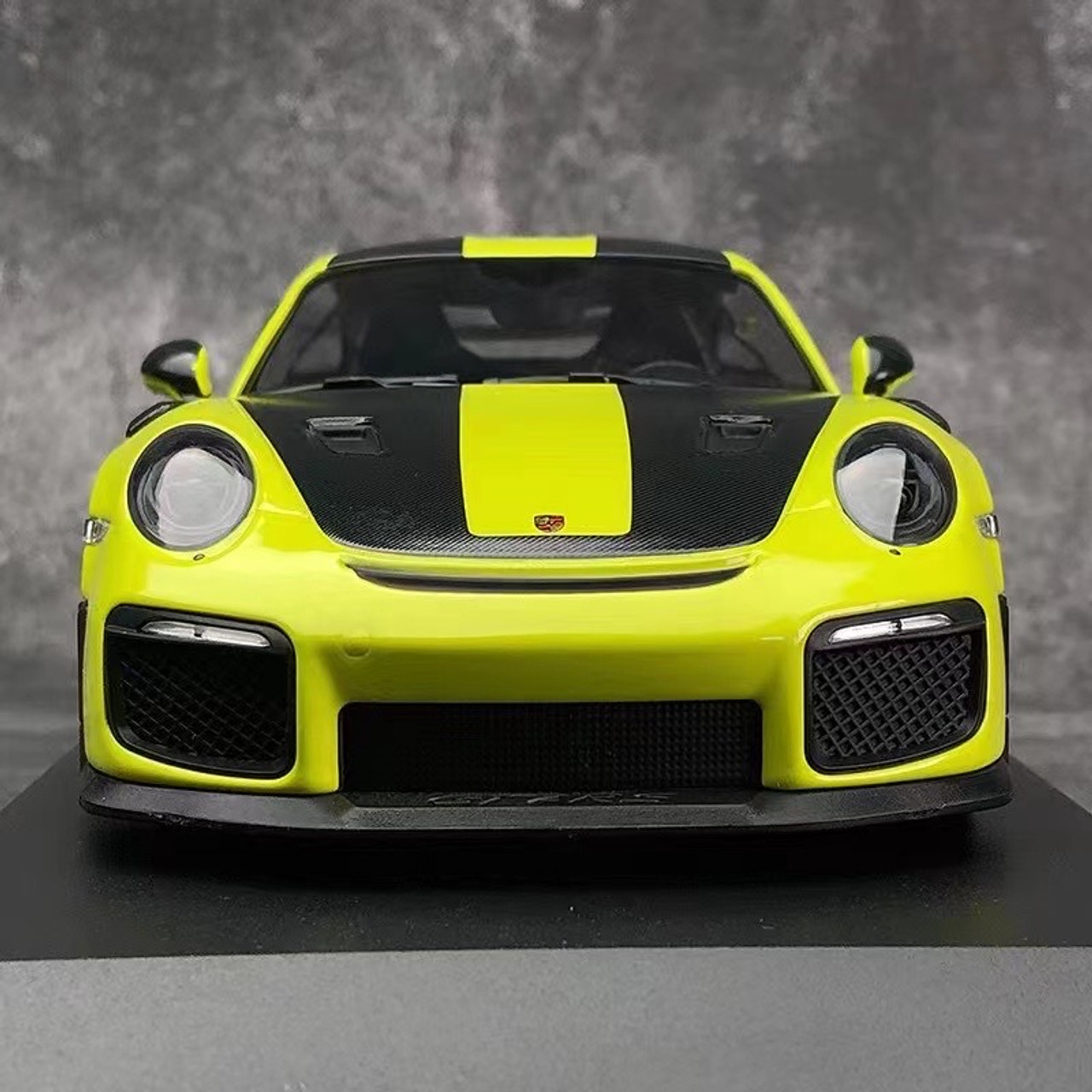 2018 Porsche 911 GT2RS (991.2) Weissach Package Bright Green with Carbon Stripes and Black Magnesium Wheels Limited Edition to 330 pieces Worldwide 1/18 Diecast Model Car by Minichamps