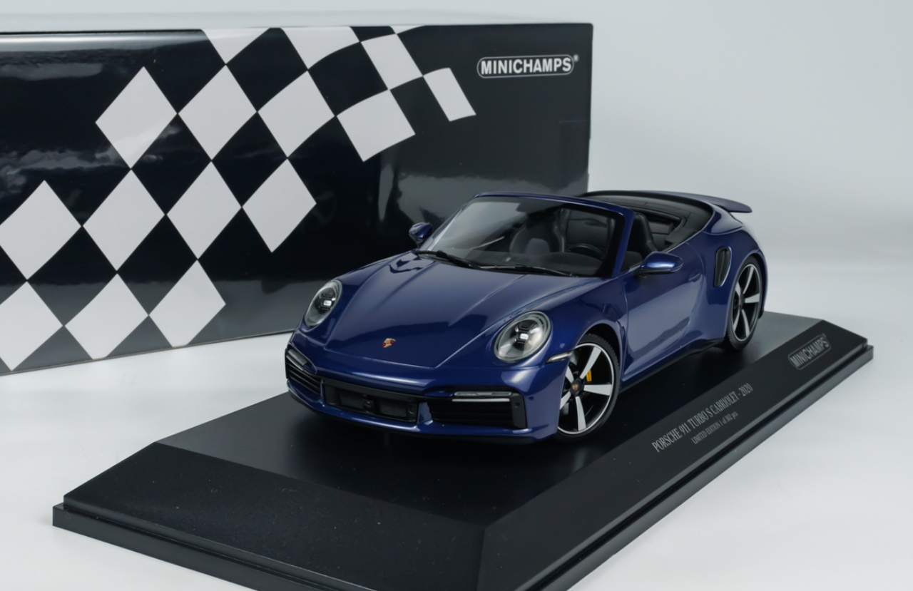 1/18 Minichamps 2020 Porsche 911 (992) Turbo S Convertible (Gentian Blue Metallic) Diecast Car Model