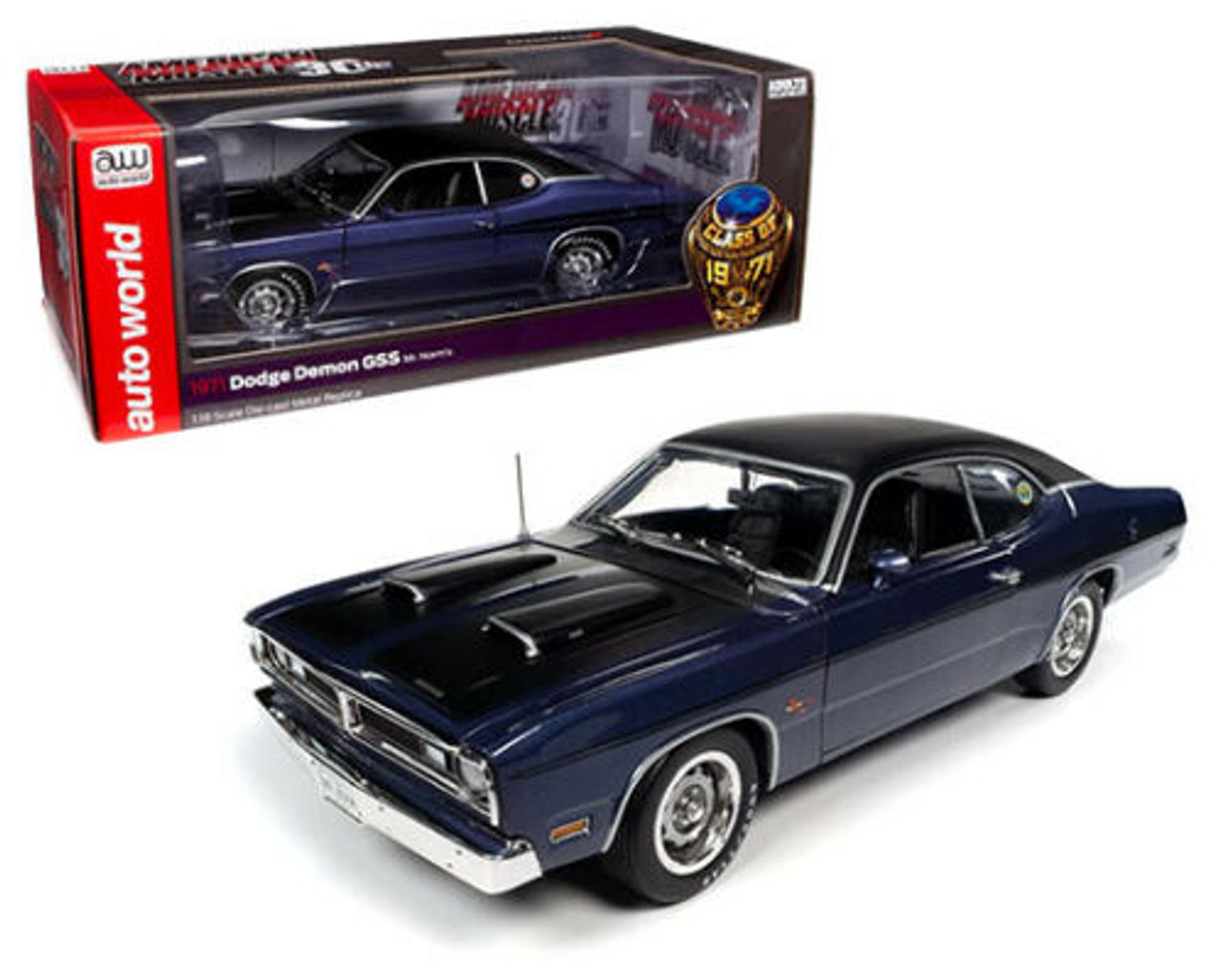 1/18 Auto World 1971 Dodge Demon GSS Mr. Norm's (Purple with Matte Black Hood & Roof) - American Muscle 30th Anniversary Diecast Car Model