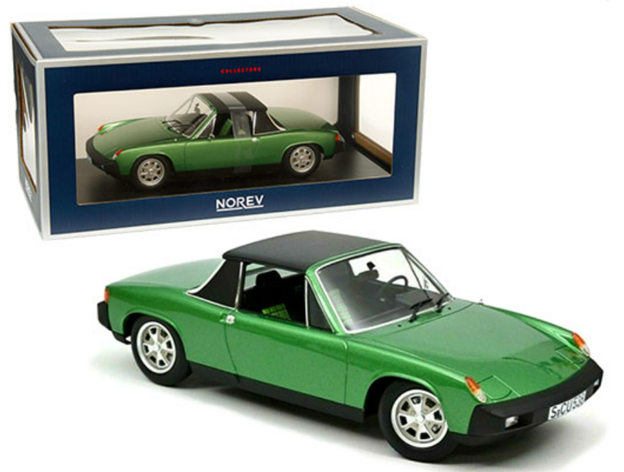 1975 VW-Porsche 914 2.0 Green Metallic with Black Top 1/18 Diecast Model Car by Norev