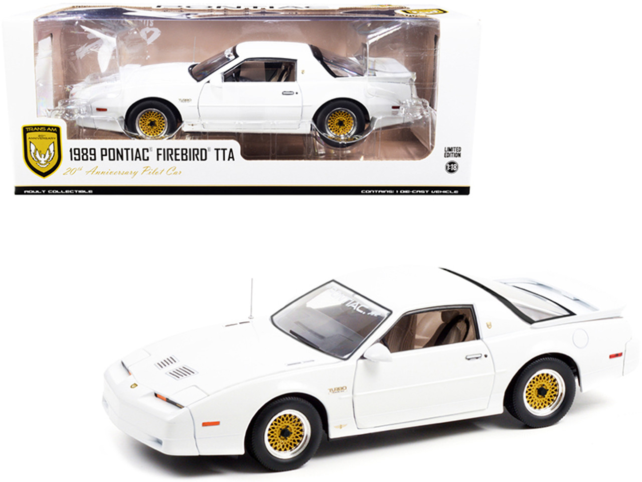 1/18 Greenlight 1989 Pontiac Firebird Turbo Trans Am (TTA) Hardtop (White  with Tan Interior) 