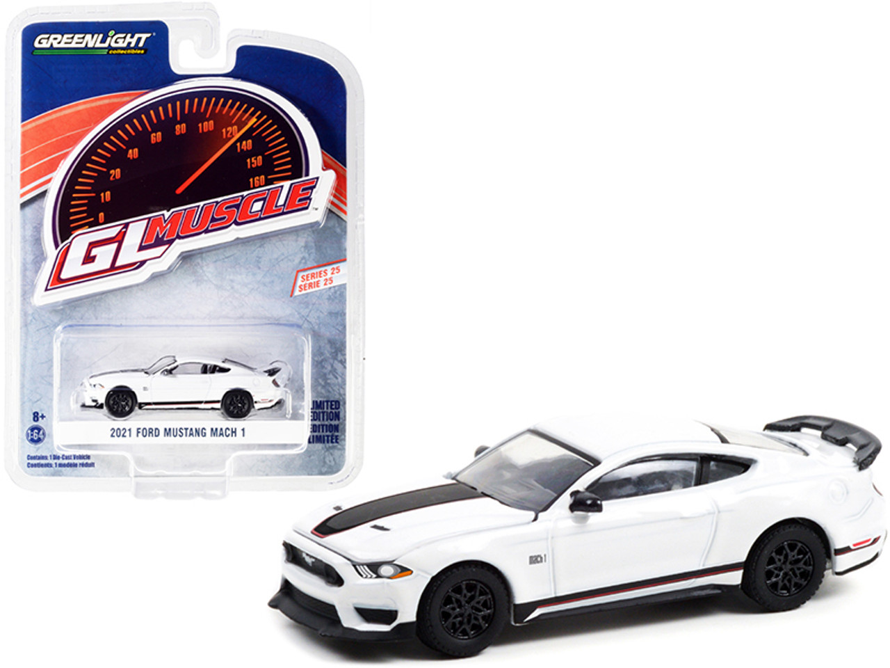 2021 Ford Mustang Mach 1 Oxford White with Black Stripes "Greenlight Muscle" Series 25 1/64 Diecast Model Car by Greenlight