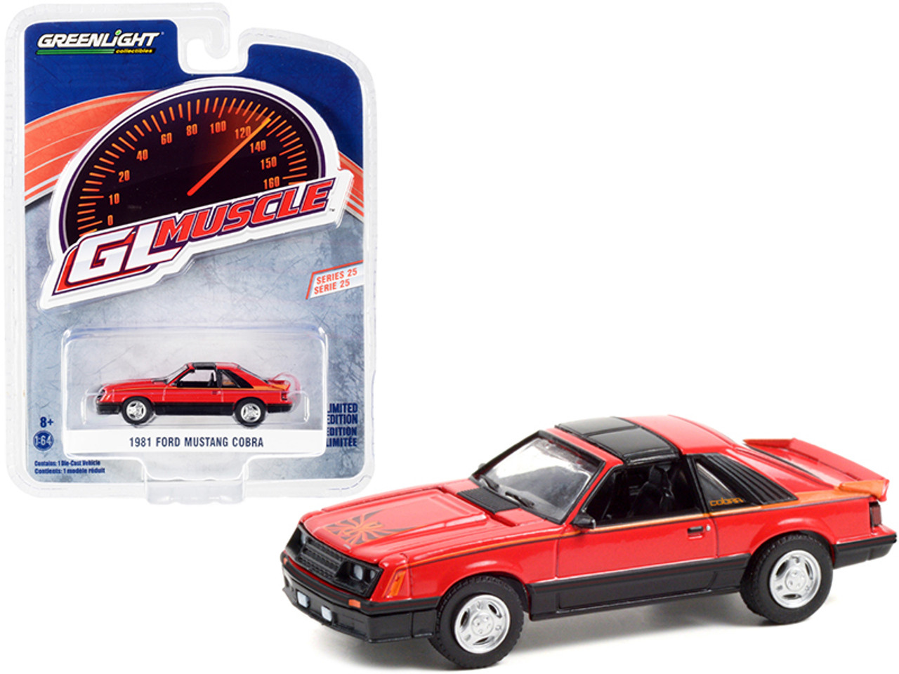 1981 Ford Mustang Cobra Bright Red with Graphics "Greenlight Muscle" Series 25 1/64 Diecast Model Car by Greenlight