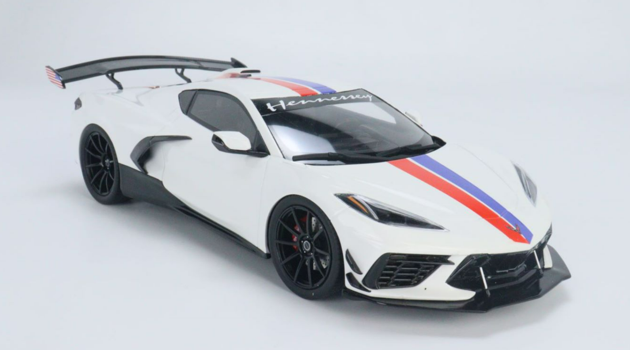 1/18 GT Spirit Chevrolet Corvette C8 (Arctic White with Red and Blue Stripes) "Hennessey" Limited Resin Car Model