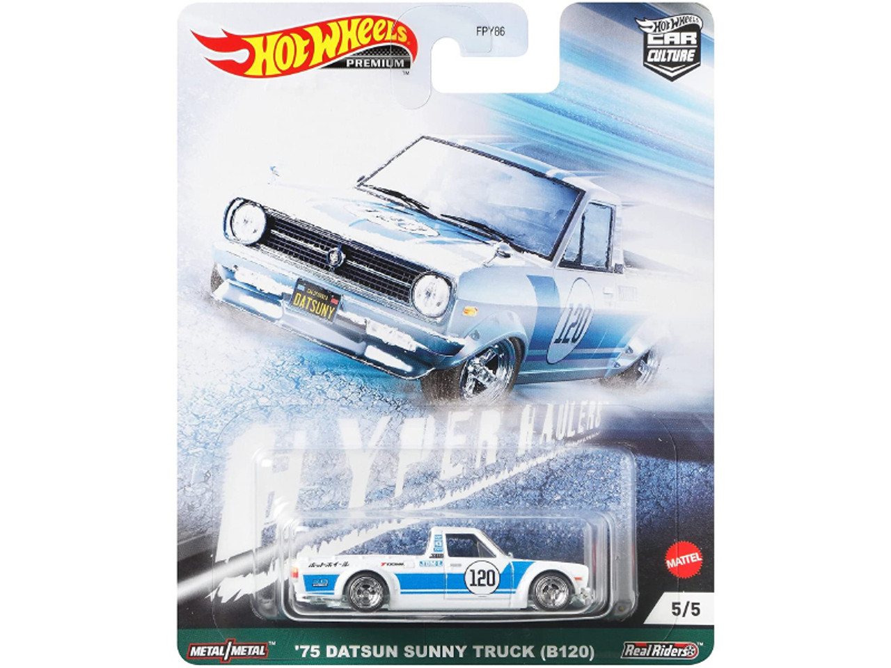 1975 Datsun (B120) Sunny Pickup Truck #120 White with Blue Stripes "Hyper Haulers" Series Diecast Model Car by Hot Wheels