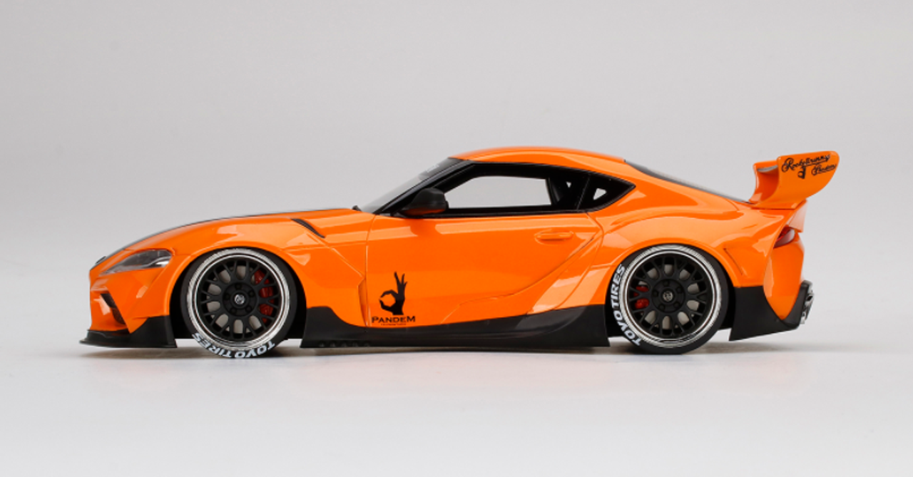 Toyota Pandem GR Supra V1.0 Orange with Black Hood 1/18 Model Car by Top Speed