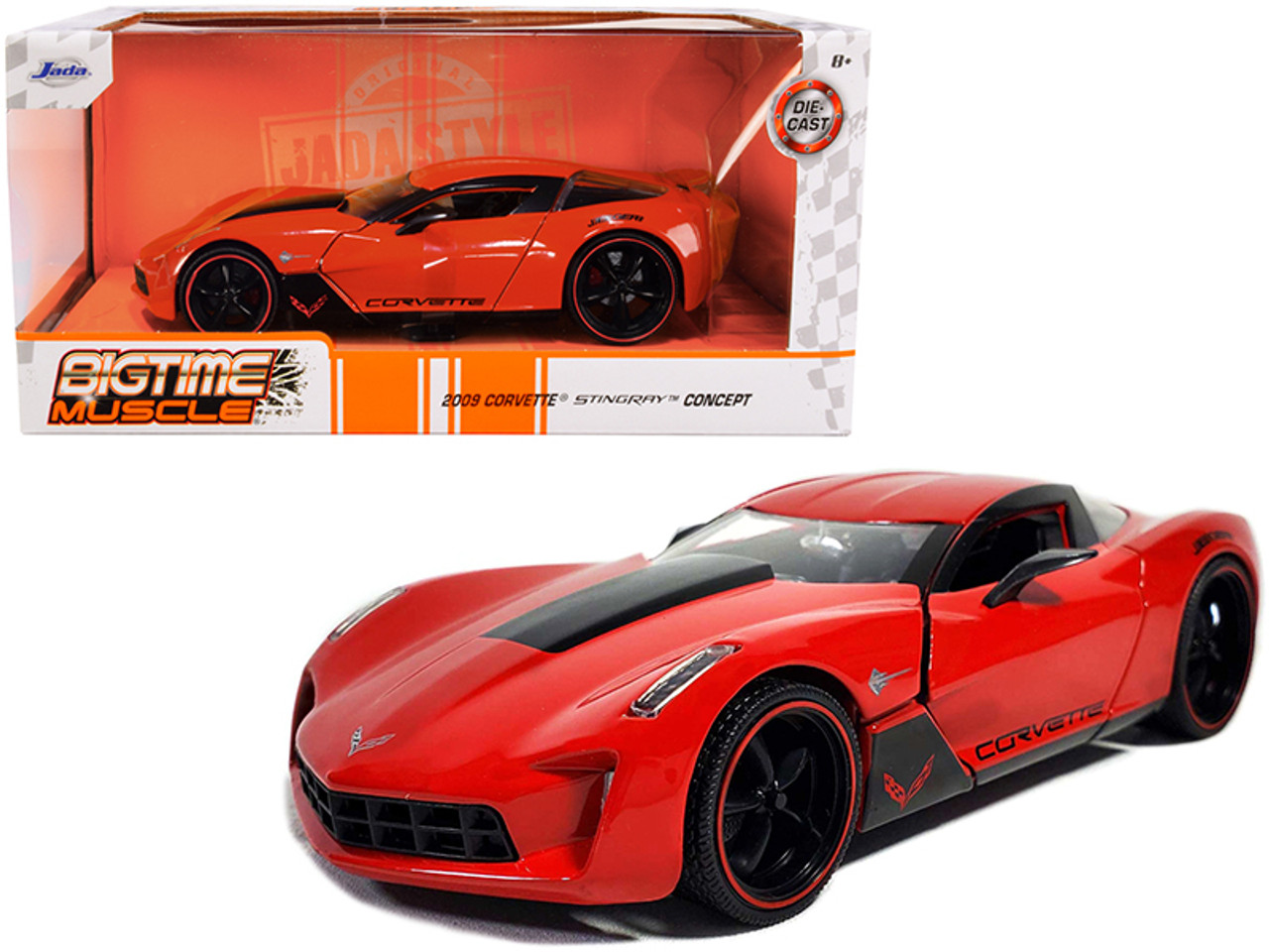 2009 Chevrolet Corvette Stingray Concept Red with Black Stripes "Bigtime Muscle" Series 1/24 Diecast Model Car by Jada