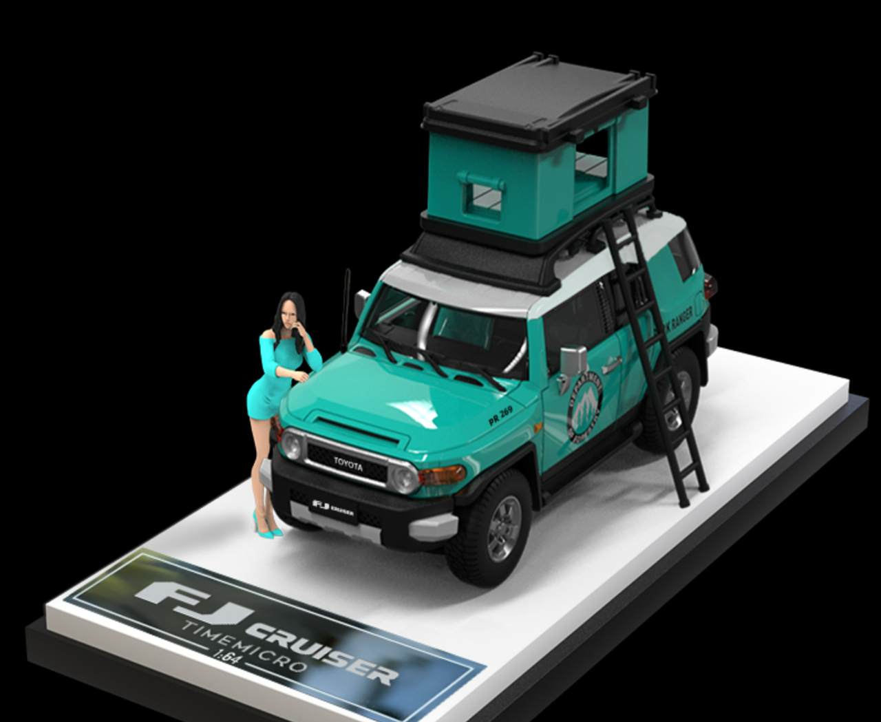 1/64 Time Micro Toyota Fuji Cruiser (Tiffany Blue) Elite Edition with Tent & Figure Car Model