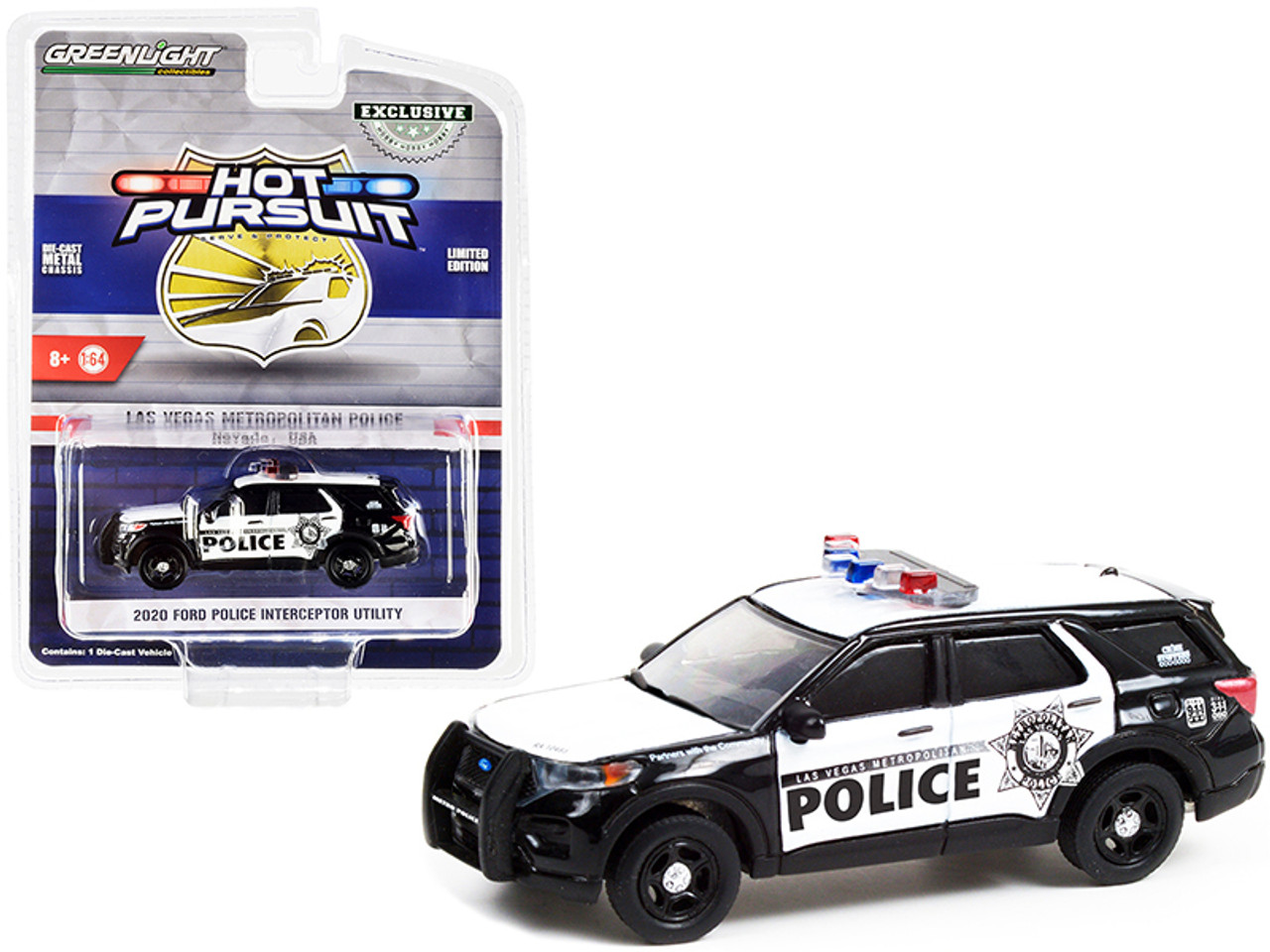 2020 Ford Police Interceptor Utility Black and White "Las Vegas Metropolitan Police" (Nevada) "Hot Pursuit" Series 1/64 Diecast Model Car by Greenlight