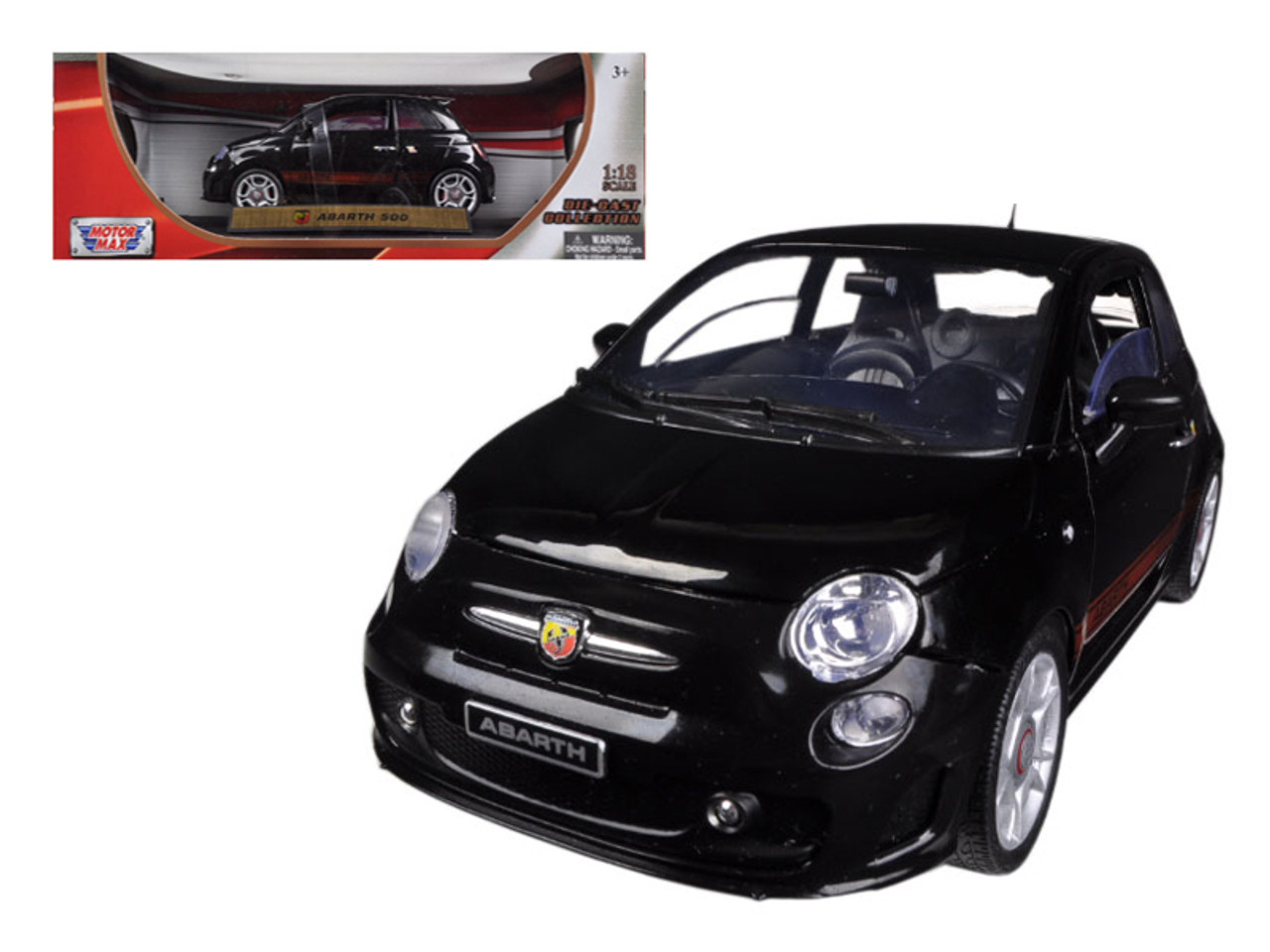 Fiat 500 Abarth Black 1/18 Diecast Car Model by Motormax