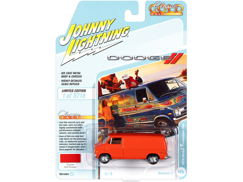 ボンゴ 1/64 Johnny Lightning 1976 Dodge Tradesman Van Custom (Red-Orange