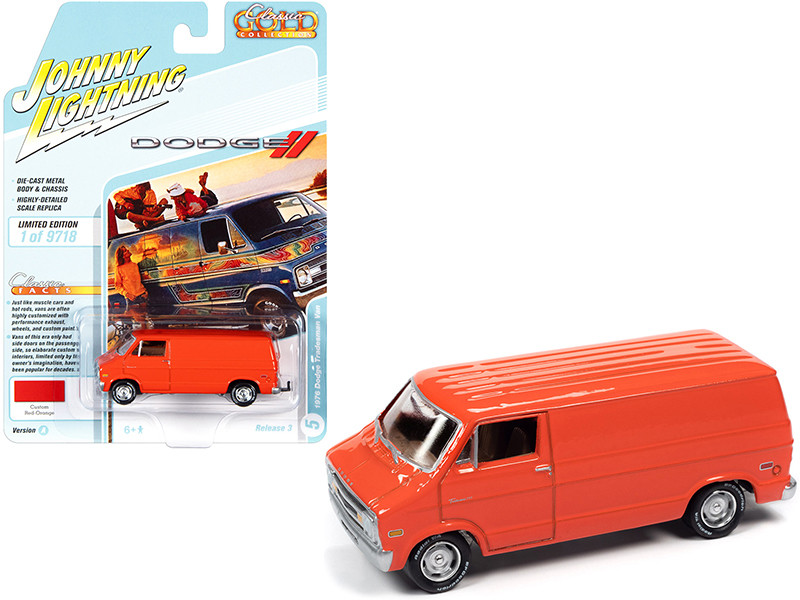 1/64 Johnny Lightning 1976 Dodge Tradesman Van Custom (Red-Orange