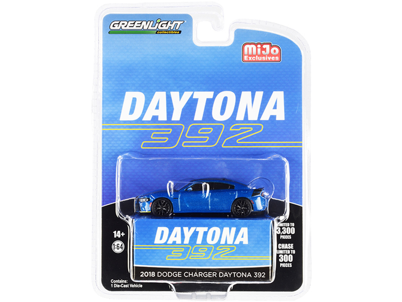 2018 Dodge Charger Daytona 392 Blue Metallic with Black Top and Stripes Limited Edition to 3300 pieces Worldwide 1/64 Diecast Model Car by Greenlight