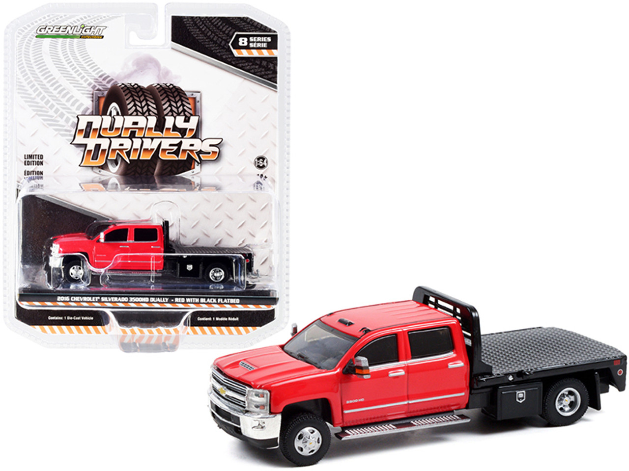 2016 Chevrolet Silverado 3500HD Dually Flatbed Truck Red and Black "Dually Drivers" Series 8 1/64 Diecast Model Car by Greenlight