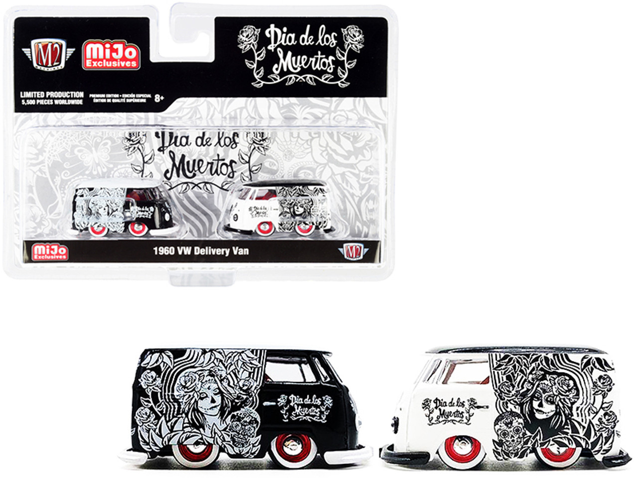 Set of 2 1960 Volkswagen Delivery Van Custom Black and White with Red  Interiors 