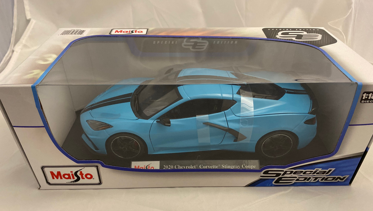 1/18 Maisto 2020 Chevrolet Corvette C8 Stingray Coupe (Blue with Black Stripes) Diecast Car Model