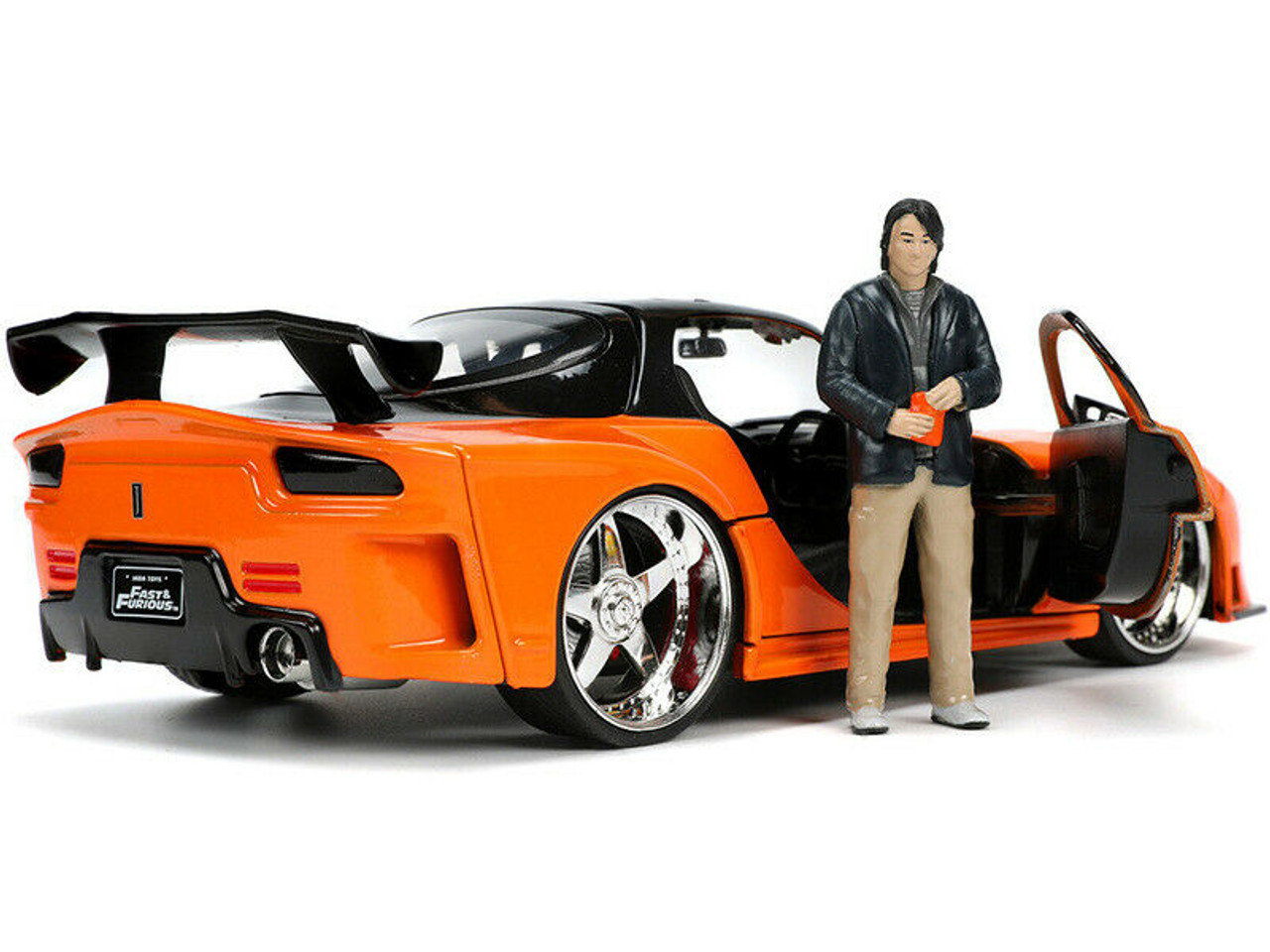 1/24 Jada 1995 Mazda RX-7 Widebody RHD (Right Hand Drive) Orange Metallic and Black with Han Diecast Figurine "The Fast and the Furious: Tokyo Drift" (2006) Movie Diecast Model Car