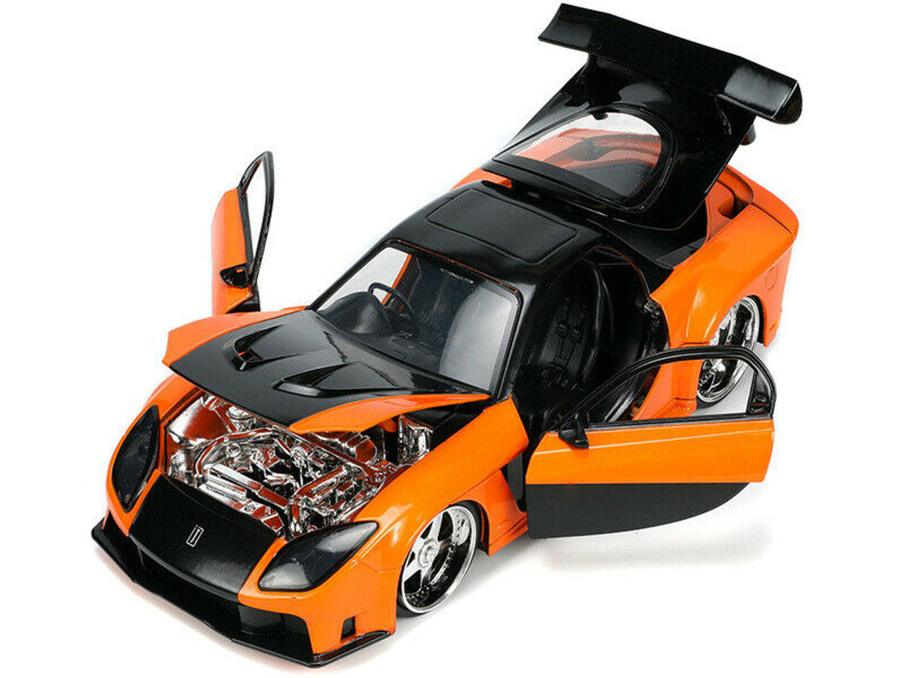 1/24 Jada 1995 Mazda RX-7 Widebody RHD (Right Hand Drive) Orange Metallic and Black with Han Diecast Figurine "The Fast and the Furious: Tokyo Drift" (2006) Movie Diecast Model Car