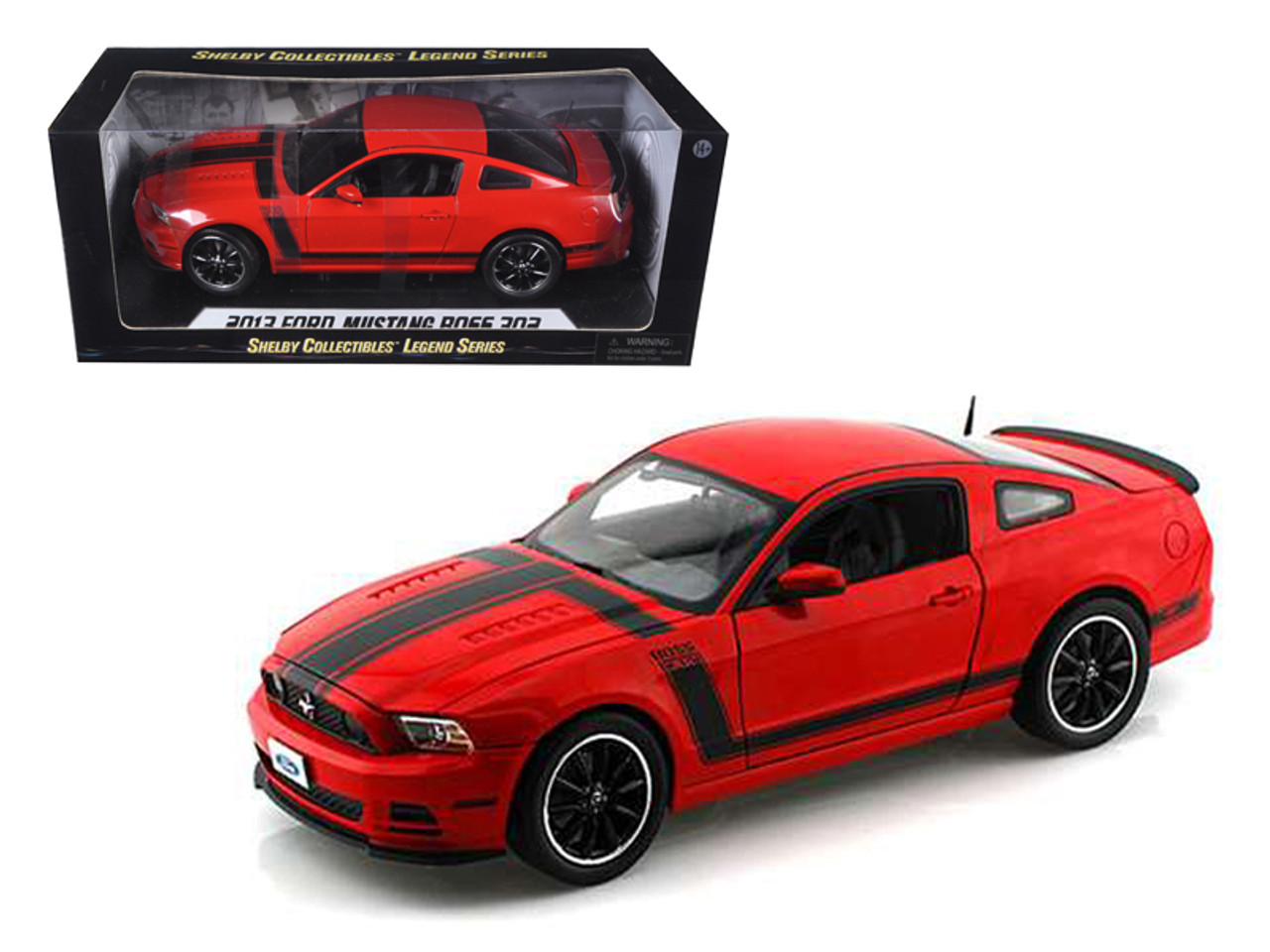 Damaged 2013 Ford Mustang Boss 302 Red with Black Stripes 1/18 Diecast Model Car by Shelby Collectibles