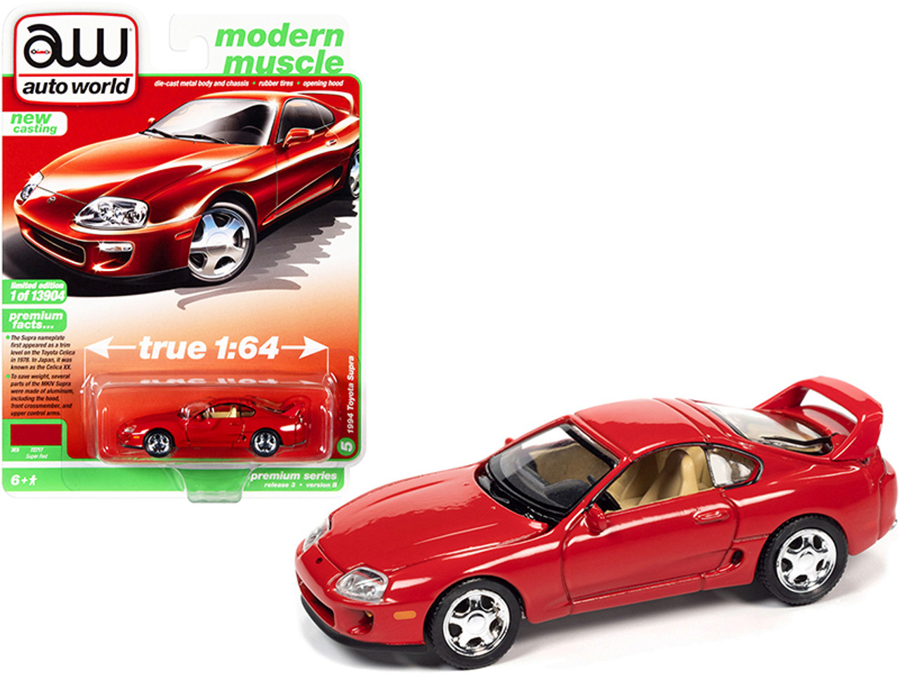 1994 Toyota Supra Super Red "Modern Muscle" Limited Edition to 13904 pieces Worldwide 1/64 Diecast Model Car by Autoworld