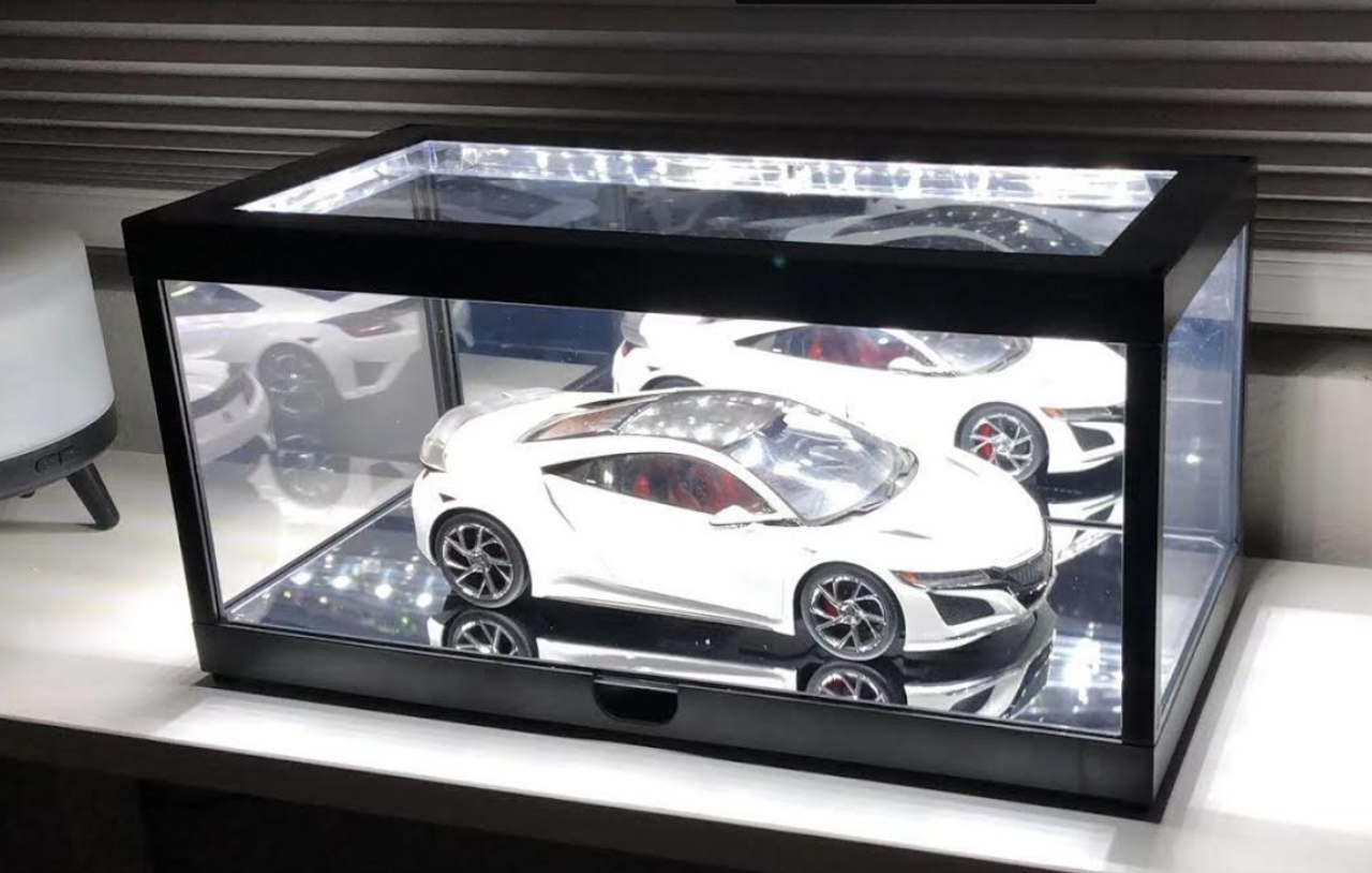 1/18 Scale Car Model Showcase with USD Powered Led Lighting and Mirror (Black) (car model not included)