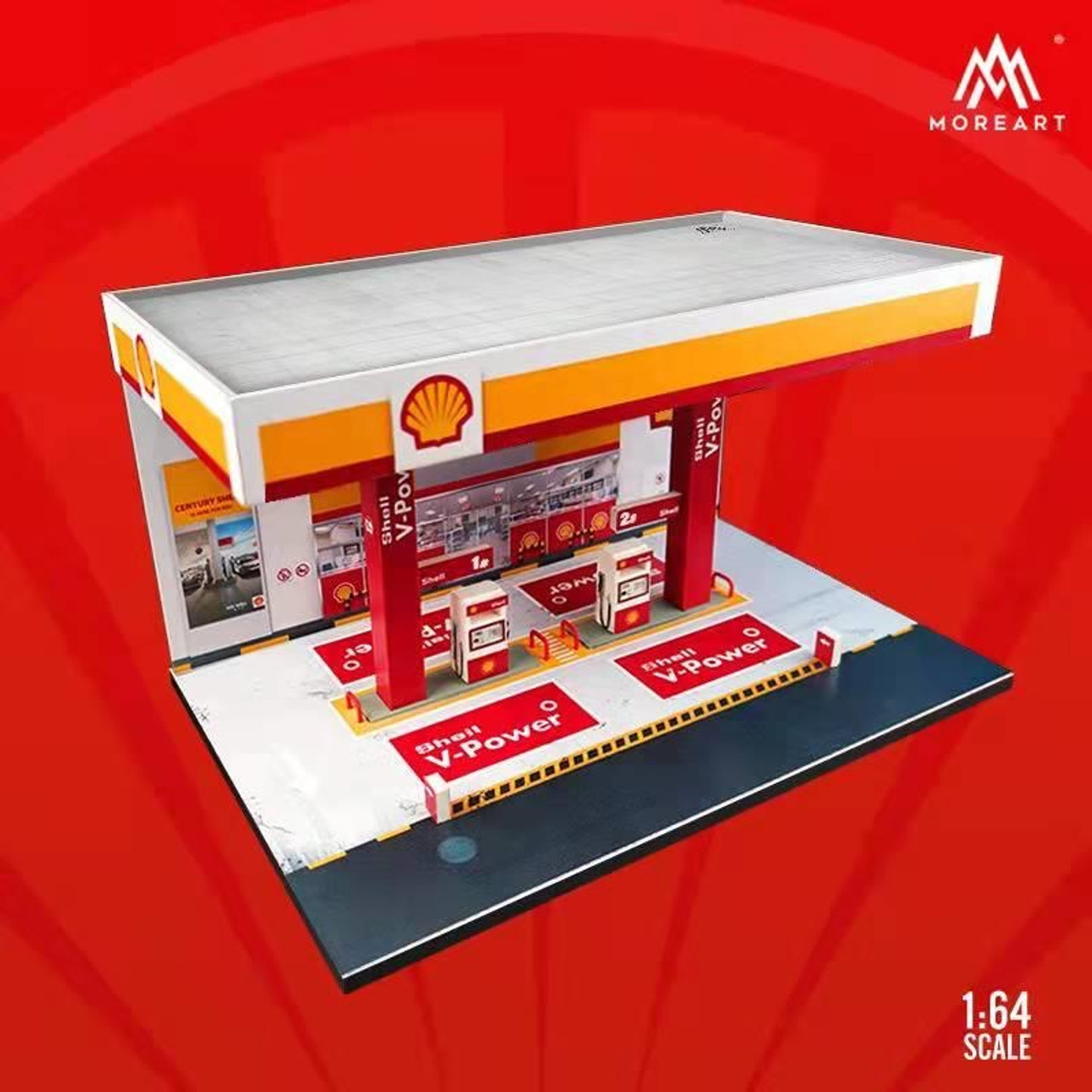 1/64 MoreArt Shell V-Power Gas Station Diorama Scene with Figures (car models NOT included)