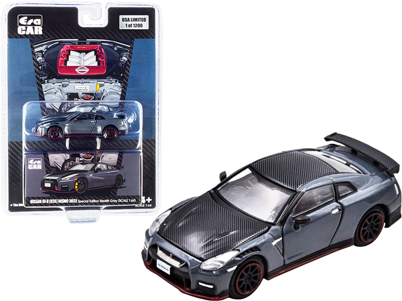 2022 Nissan GT-R (R35) Nismo RHD (Right Hand Drive) Stealth Gray Metallic and Carbon "Special Edition" Limited Edition to 1200 pieces 1/64 Diecast Model Car by Era Car