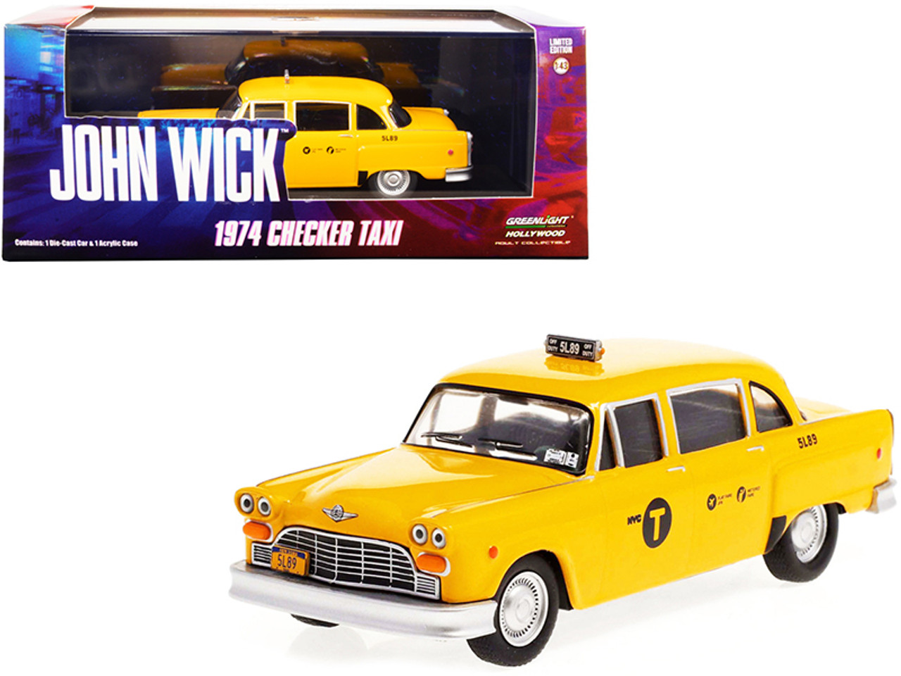 1974 Checker Yellow #5L89 "N.Y.C. Taxi" "John Wick: Chapter 3 - Parabellum" (2019) Movie 1/43 Diecast Model Car by Greenlight