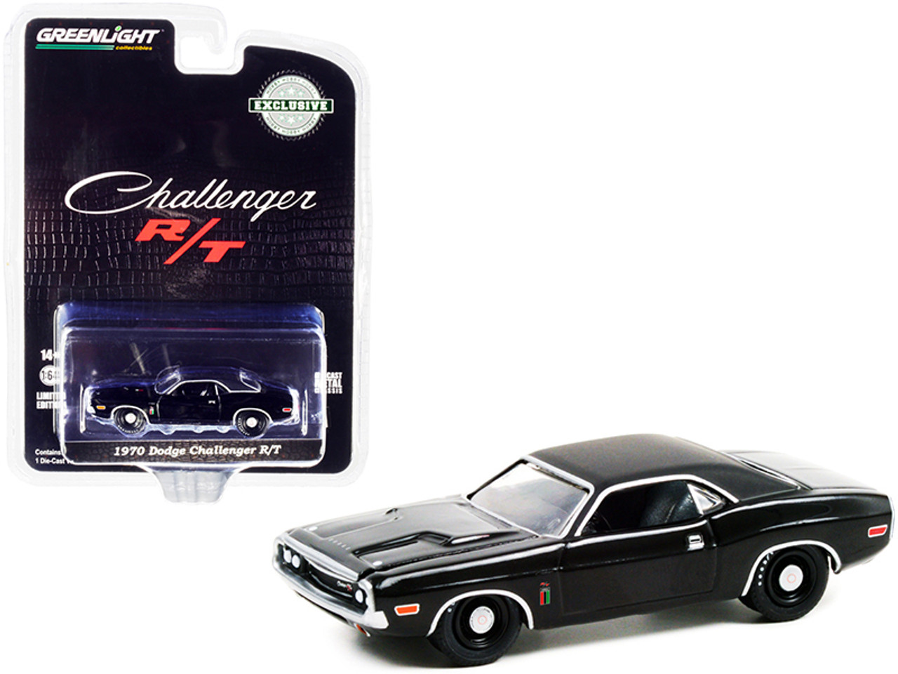 1970 Dodge Challenger R/T 426 HEMI "The Black Ghost" Black with Black Vinyl Top and White Tail Stripe "Hobby Exclusive" 1/64 Diecast Model Car by Greenlight