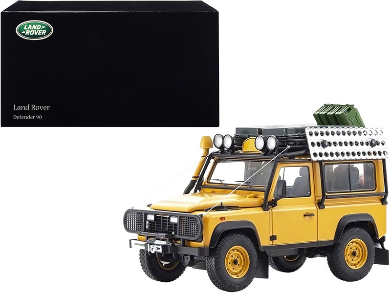 Land Rover Defender 90 Yellow with Roof Rack and Accessories 1/18