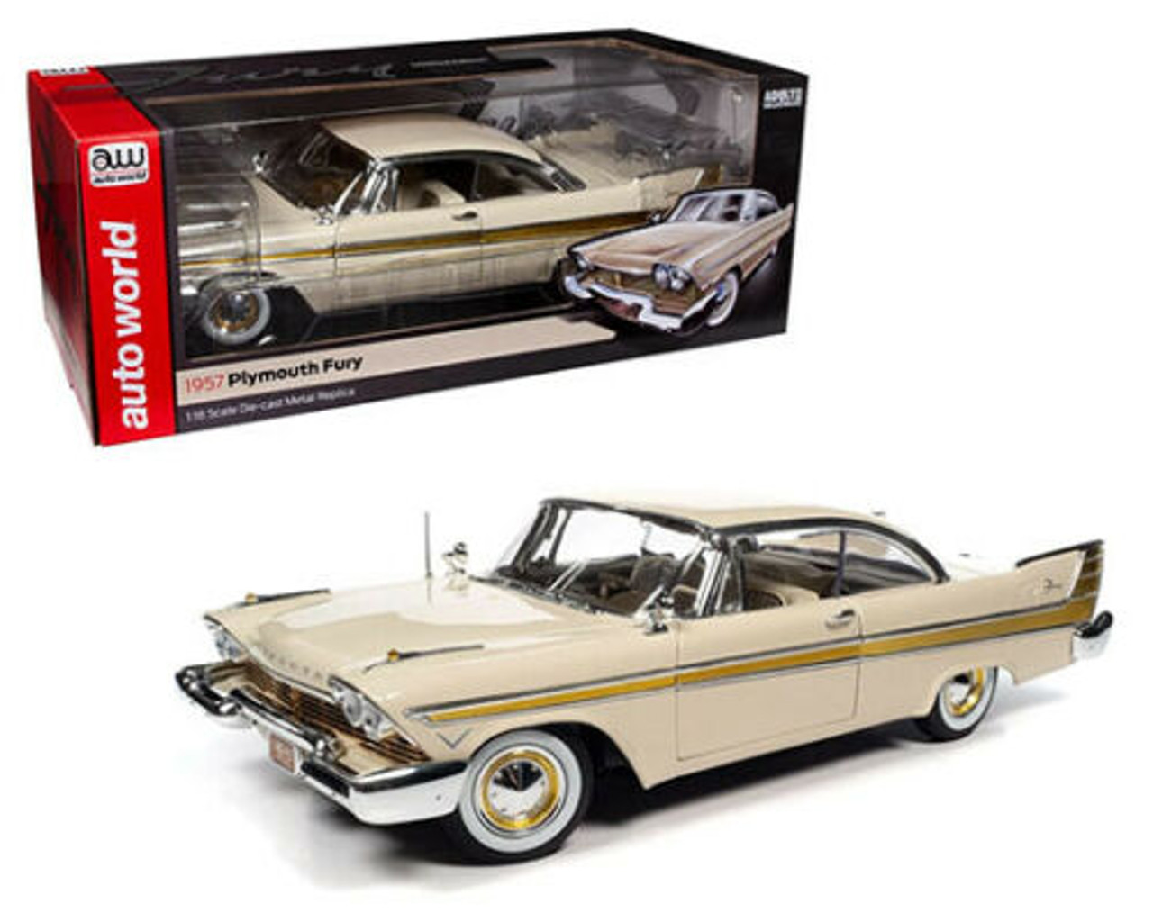 1/18 Auto World 1957 Plymouth Fury (Sand Dune White) Diecast Car Model