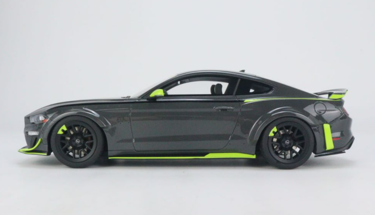 Ford Mustang RTR Spec 5 Gray with Black and Green Stripes "10th Anniversary" 1/18 Model Car by GT Spirit