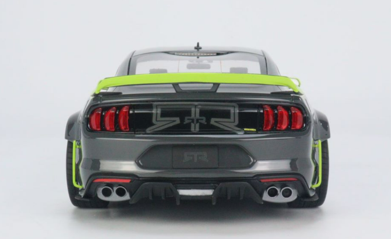 Ford Mustang RTR Spec 5 Gray with Black and Green Stripes "10th Anniversary" 1/18 Model Car by GT Spirit