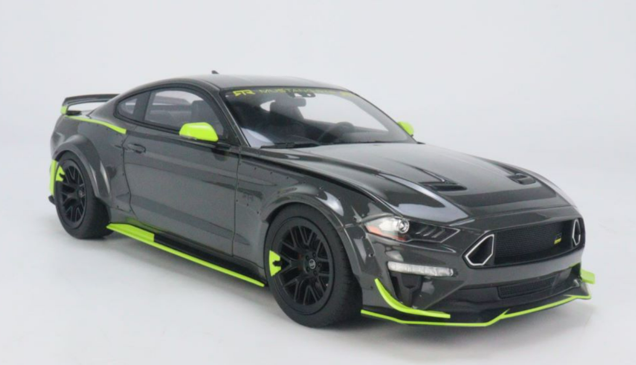 Ford Mustang RTR Spec 5 Gray with Black and Green Stripes "10th Anniversary" 1/18 Model Car by GT Spirit