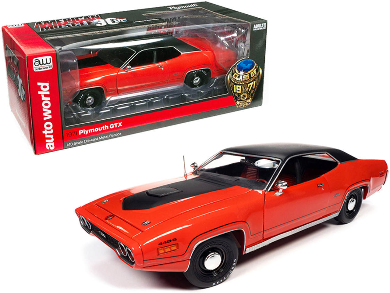 1/18 Auto World 1971 Plymouth GTX Hardtop (V2 Tor Red with Black