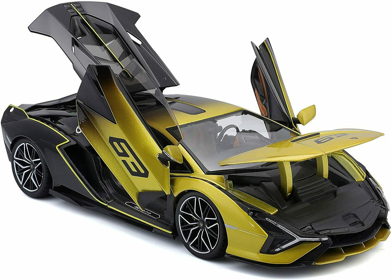 1/18 Bburago Lamborghini Sian FPK37 Hybrid #63 (Black & Yellow) Diecast Car Model