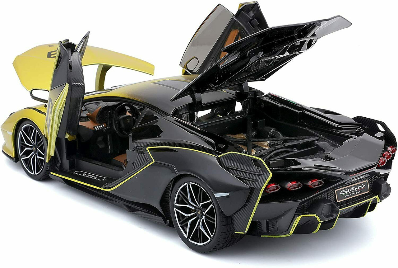 1/18 Bburago Lamborghini Sian FPK37 Hybrid #63 (Black & Yellow) Diecast Car Model